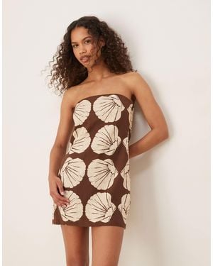 Abercrombie & Fitch Bandeau Linen Mini Skort Dress - Natural