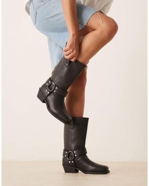 ASOS Cyrus Leather Harness Knee Boots - Natural
