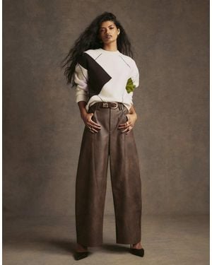 River Island Faux Leather Seamed Barrel Leg Trousers - Brown