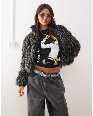 Collusion Tipped Fur Short Jacket - Gray