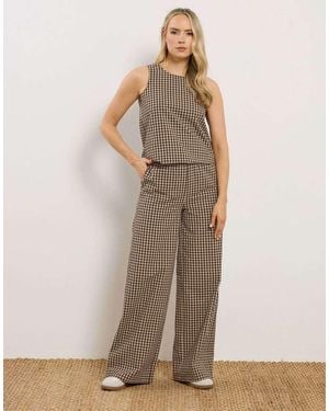 Long Tall Sally Gingham Wide Leg Trousers - Natural