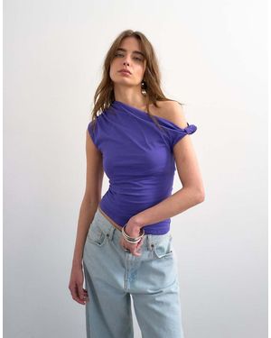 TOPSHOP Top Asimmetrico Con Spalle Arricciate - Blu