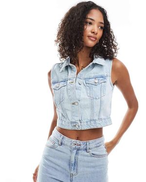 New Look Cropped Denim Waistcoat - Blue