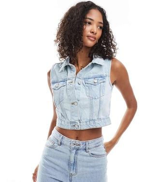 New Look Cropped Denim Waistcoat - Blue