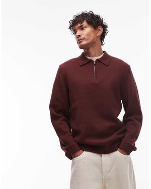 TOPMAN Polo Scuro Vestibilità Standard Con Zip - Rosso