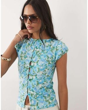 Miss Selfridge Button Through Slash Neck Top - Blue