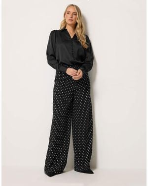 Long Tall Sally Polka Dot Print Wide Leg Trousers - Black