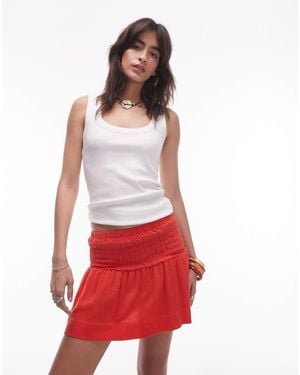 TOPSHOP High Rise Linen Mini Skirt With Ruched Sides - Red