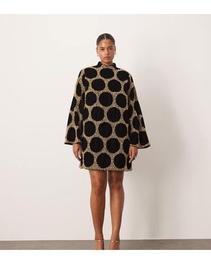 ARRANGE Curve Embellished Spot Long Sleeve Mini Dress - Black