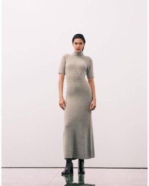 Pretty Lavish Fluffy Knit Roll Neck Short Sleeve Maxi Dress - Natural