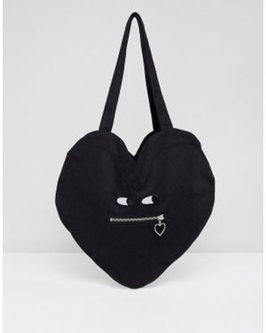 Lazy Oaf Heart Shaped Cotton Zipper Bag - Black