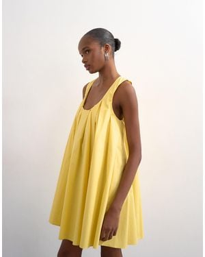 TOPSHOP Poplin Full Hem Pleated Mini Sundress - Yellow