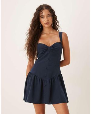 ASOS Button Through Satin Slip Mini Dress - Blue