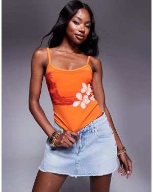 Princess Polly Cotton Hawaiian Beach Floral Cami Top - Orange