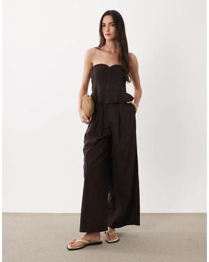 ASOS Cotton Linen Bandeau Jumpsuit With Narrow Pintuck Bodice - Black