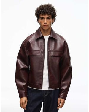 Bershka Boxy Leather Effect Jacket - Brown