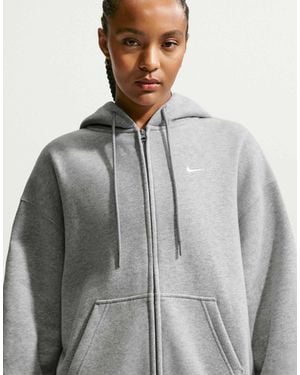 Nike Studio fleece mittelschwerer oversize-kapuzenpullover mit durchgehendem reißverschluss - Grau