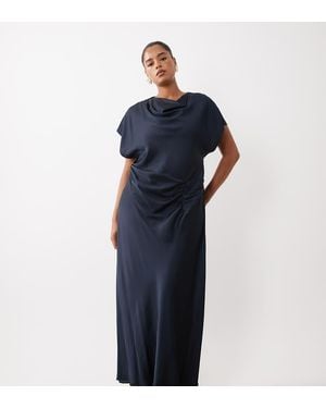 Forever New Satin High Cowl Neck Tuck Side Detail Bias Maxi Dress - Blue