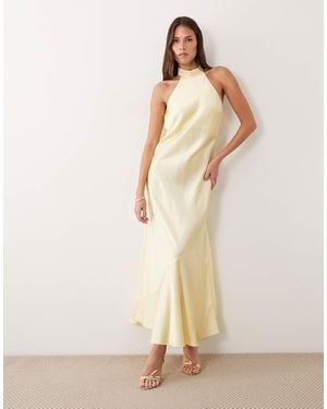 Vila Halter Neck Backless Satin Maxi Dress - Natural