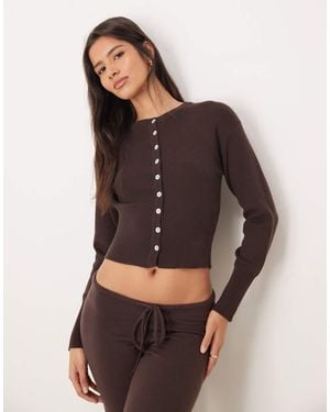 Gina Tricot Co-ord Long Sleeve Fitted Fine Knit Cardigan - Brown