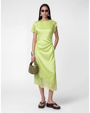 Noisy May Vestido Largo Verde De Satén Con Detalles De Encaje