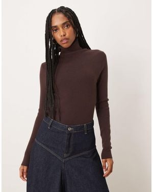 Vila Pull col roulé en maille - marron chocolat - Bleu
