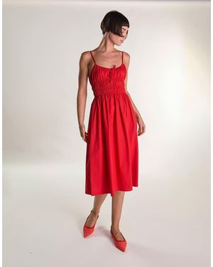Glamorous Elastic Waist Midi Dress - Red