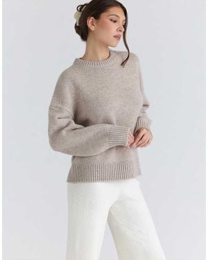 House Of Cb Bear Oatmeal Wool Chunky Knit Jumper - Grey