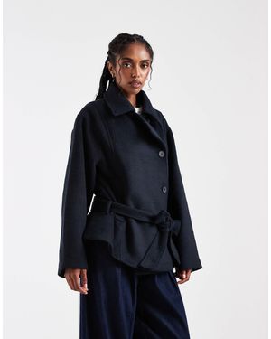 ASOS Low Belt Short Trench Coat With Wool - Blue