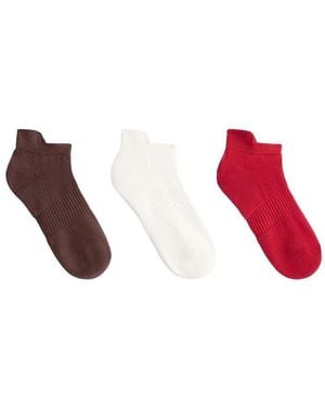 Oysho 3 Pairs Of Cotton Blend Sports Trainer Socks With Heel Tab - Red