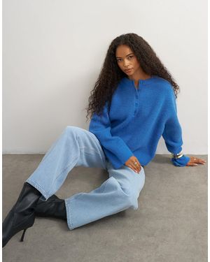 TOPSHOP Knitted Easy Henley Sweater - Blue