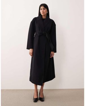 Gina Tricot Abrigo Semilargo Con Diseño De Cuello Esmoquin De - Negro