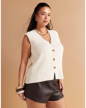 ASOS Asos Design Curve Slub Knit Relaxed Fit Waistcoat - Natural