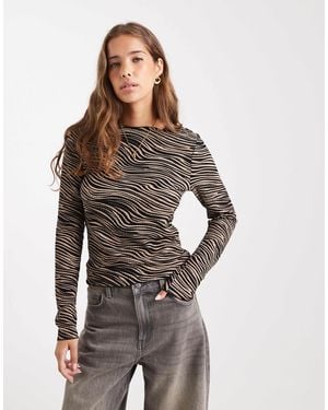 Vero Moda Long Sleeve Textured Jersey Top - Gray