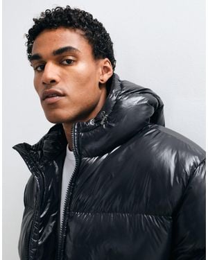 Threadbare High Shine Hooded Puffer Jacket - Black
