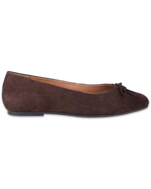 OFF THE HOOK Misty Suede Leather Ballet Flats With Bow Detail - Brown