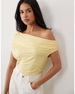 ASOS Slinky Ruched One Shoulder Asym Top - Natural