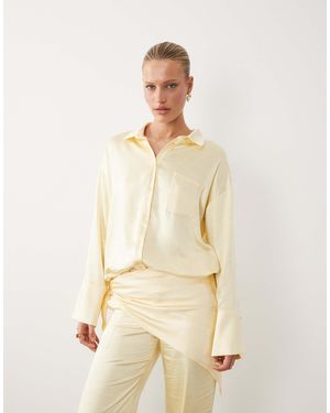 4th & Reckless Satin Wide Cuff Pocket Front Shirt Co-Ord - Natural