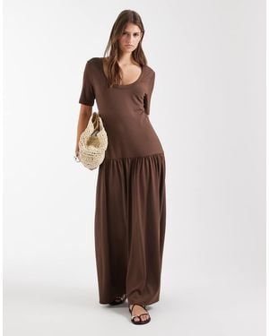 & Other Stories Dropped Waist Midi Dress With Scoop Neck - Brown