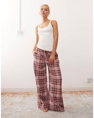 Monki – pyjama-hose aus flanell - Pink