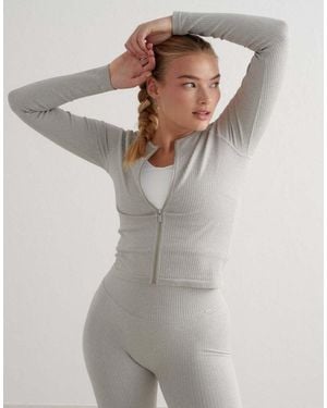 Aim'n Chaqueta Jaspeado Con Cremallera De Canalé Sin Costuras De - Gris