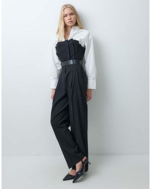 Mango Belted Off Shoulder Jumpsuit - Blue