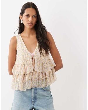 Miss Selfridge Tiered Tie Front Top - Multicolour