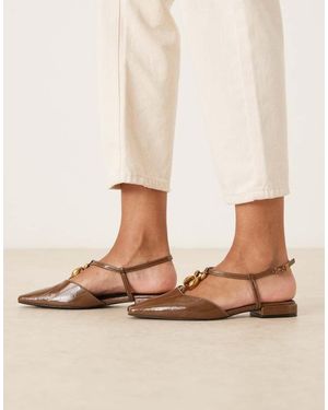 ASOS Lockhart Chisel Toe Trim Detail Slingback Flats - Natural
