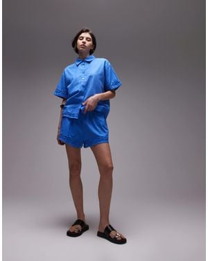 SNDY'S Linen Blend Flower Applique Detail Shorts Co-ord - Blue