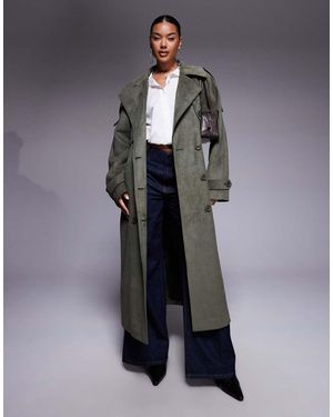 Aria Cove Faux Suede Trench Maxi Trench Coat - Grey