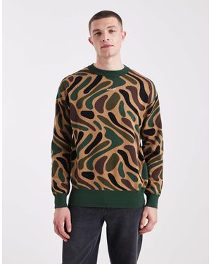 Parlez Pull en maille à logo et imprimé camouflage - vert/marron - Multicolore