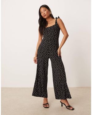 Nobody's Child Petite Adrian Tie Shoulder Wide Leg Jumpsuit - Black