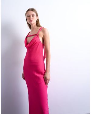 TOPSHOP Vestito Da Cerimonia Midi Fucsia Con Scollo Ad Anello Profondo E Nodo Sul Collo - Rosa