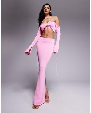 Wanderdoll Ophelia Crochet Flower Tassel Knitted Maxi Skirt Co-ord - Purple